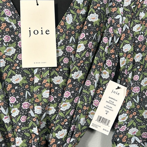 Joie Gabrielle Midi Cotton Tiered Skirt Balloon Sleeves Belted V Neck Dress sz 4 - Picture 16 of 17